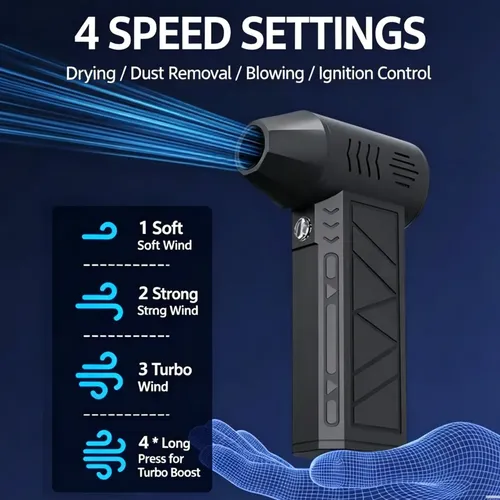 Plumero De Aire Portátil Recargable Con Turboventilador Mult Negro