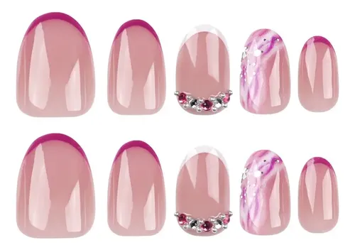 Uñas Postizas Cortas De Color Rosa