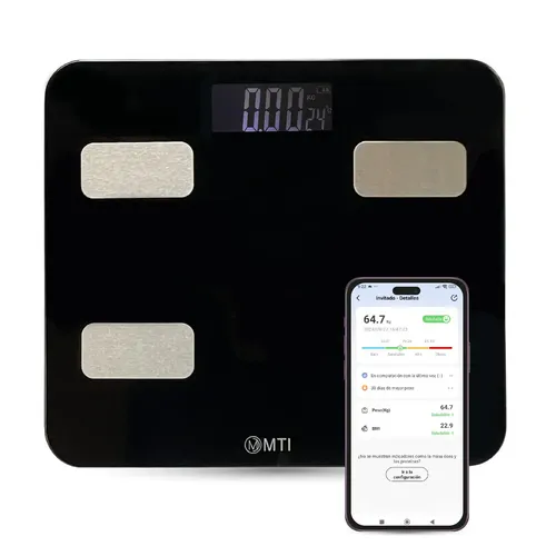 Balanza Digital Baño Inteligente Bluetooth Personas Corporal Color Negro MTI