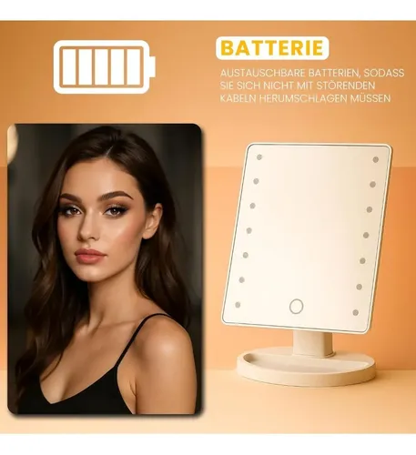 Espejo Maquillaje Portátil LED Marca Large Led Mirror 16 Luces Rectangular Blanco