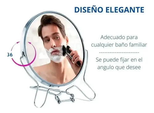 Espejo Redondo Con Aumento Doble Faz Maquillaje Metálico 5
