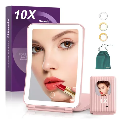 Espejo De Maquillaje Mocado 10x Con Luz Led Rosa