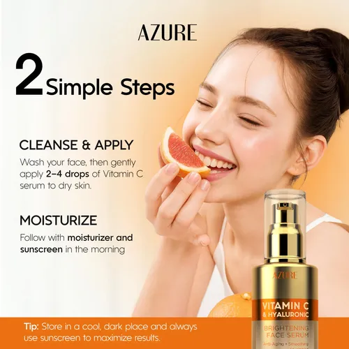Sérum Azure De Vitamina C Con Ácido Hialurónico, 1.69 Onzas  Seca Día/noche
