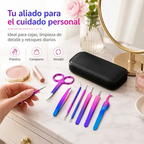 Kit 7 Herramientas Para Cejas Pestañas Pinzas Tijeras