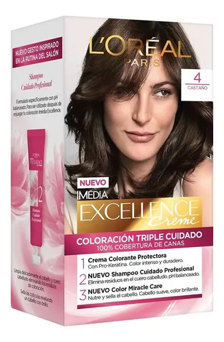 Kit Tintura Permanente L’ Oréal Paris Excellence Creme Tono 4 castaño