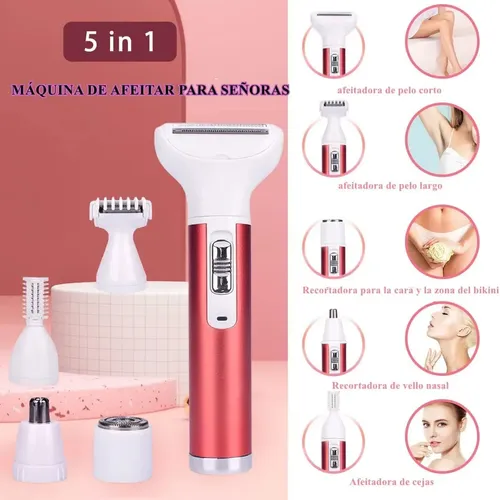 Depiladora eléctrica recargable para el cuerpo con 5 accesorios, depiladora para mujeres, máquina de afeitar eléctrica 5 en 1 para mujer, depiladora facial eléctrica recargable, máquina de afeitar