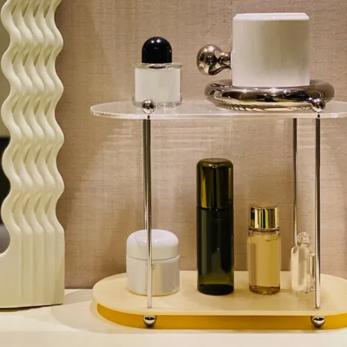 Organizador De Maquillaje Para Baño De 2 Niveles, Color Beig