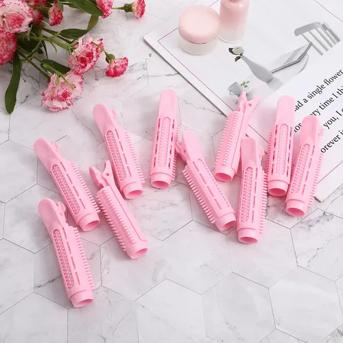 10 Rodillos Para Flequillo Clips Rizadores De Cabello Rosa