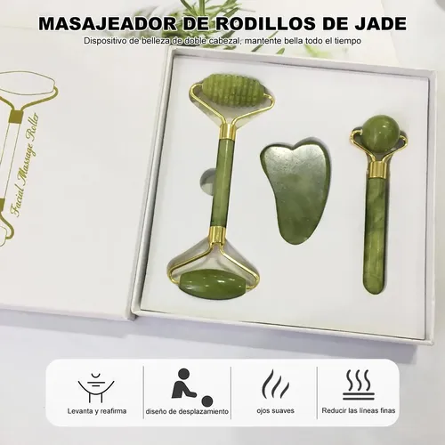 Masajeador Jade, Rodillo De Jade Natural Y Juego De Raspado