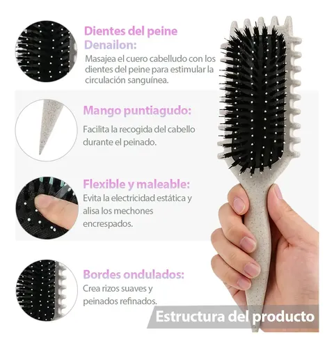 Cepillo Para Cabello Rizado Para Mujeres, Bounce Curl Brush, ITNTFN Cepillo para Cabello Ondulado, Desenreda Sin Frizz con Cerdas Suaves, Cepillo para Definir y Peinar Rulos Naturales (Beige)