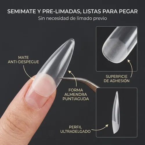 Tips Uñas Postizas Stiletto Mate 2 Cajas 240 Tips 12 Size