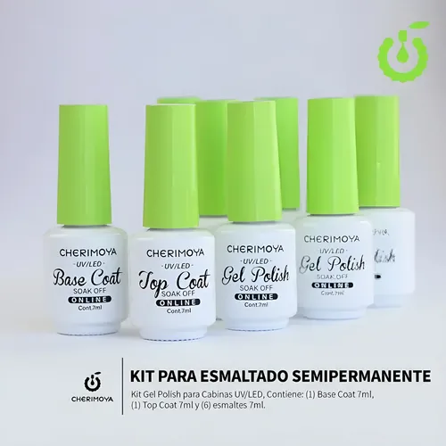 Kit Esmaltes Gel Cherimoya 6 Colores Azules Base Top Coat 7ml