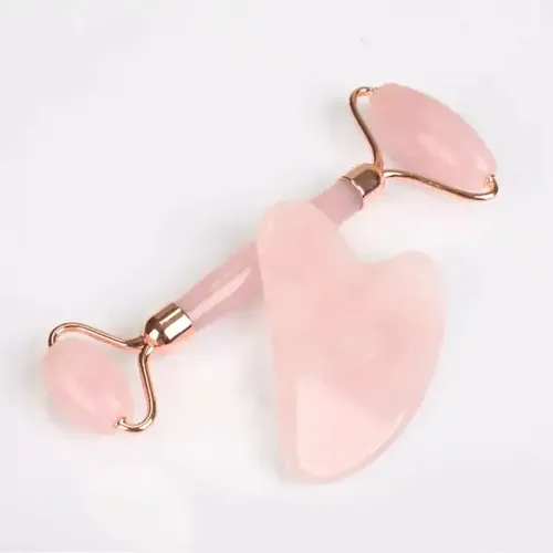 Rodillo Masaje Facial+ Raspado De Jade Gua Sha,cuarzo Rosa
