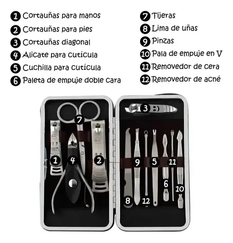 Set 12 Piezas Estuche Manicura Pedicura Cuidado Personal