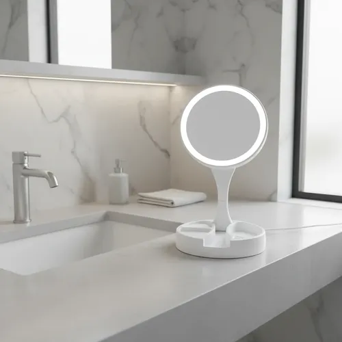 Espejo Led Maquillaje Con Luz Usb Pilas Plegable Redondo