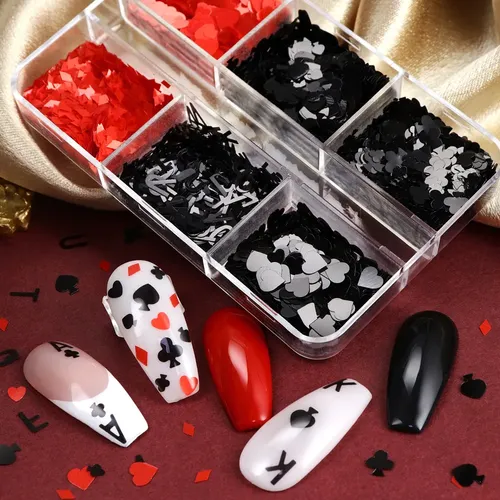 3 Pegatinas De Uñas De Póker Rojo Y Negro J
