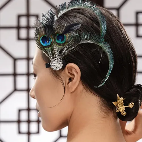 Pinzas Para El Cabello Con Plumas De Pavo Real – Diadema