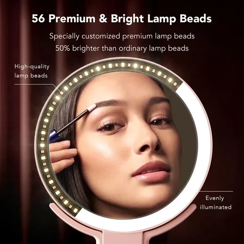 Espejo De Maquillaje Con Luz Litbear 10x 1x Rosa