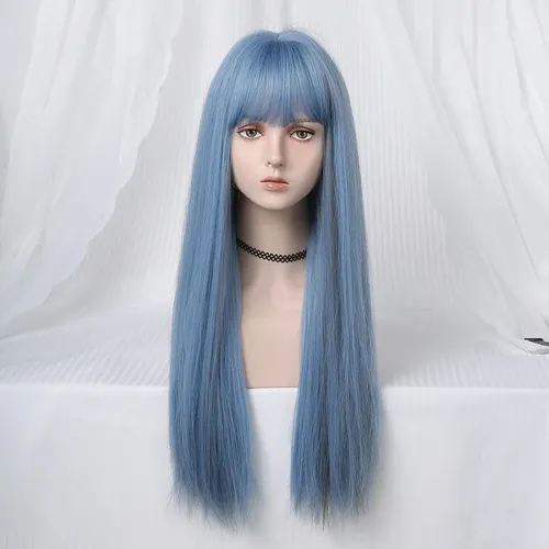 Pelucas Sintéticas Largas Y Rectas For Mujer, Azul Claromuc
