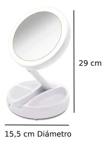 Espejo Luz Led Maquillaje Recargable Plegable Redondo Pilas