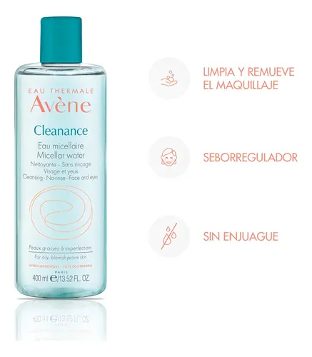 Agua Micelar Avène Cleanance Desmaquillante para Piel Grasa y con Acné 400 mL