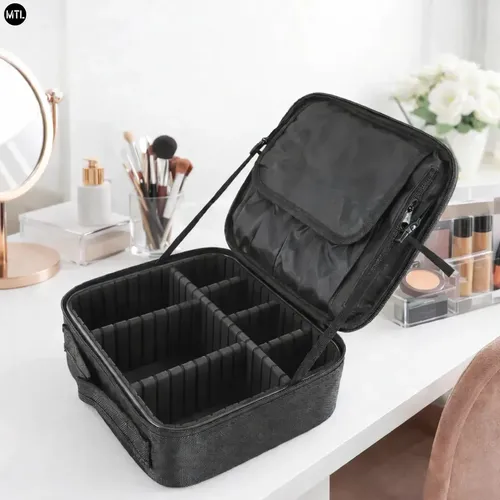 Organizador Maquillaje Mtl Neceser Profesional Compartimentos Ajustables Divisores Rigidos Material Oxford Resistente Portatil Cosméticos Brochas Cremas Perfumes Accesorios Viaje Tocador