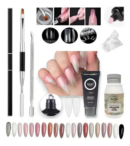 Kit X6 Polygel 30ml Espatula Pincel Solucion Capsula Dual !!