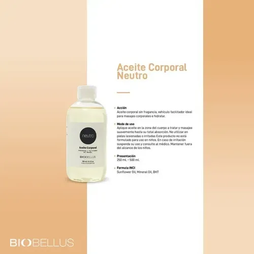 Aceite Para Masajes Neutro Sin Fragancia – Biobellus 250ml Neutra