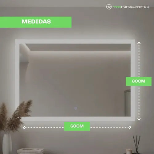 Espejo Rectangular Luz Led Tactil Baño 80×60 Dimerizable