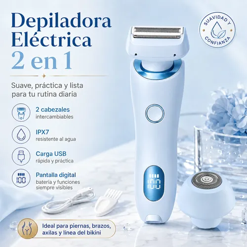 2en1 Doble Cabeza Depilador Corporal Recargable Indolor Usb