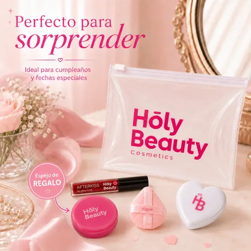 Combo Glow Cartera Holy Beauty Con Gloss Cisne Luz Y Espejo