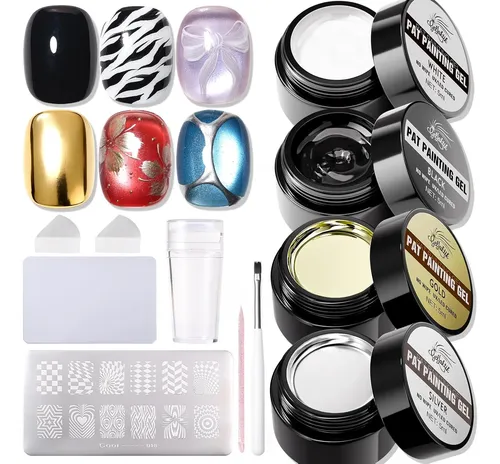 Set Esmaltes Gel Cromado 4 Colores Con Estampador Uv Led