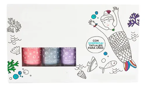 Set De Esmaltes X3 + Tatuajes Lavables Infantil Color ROSA, GLITTER Y LILA