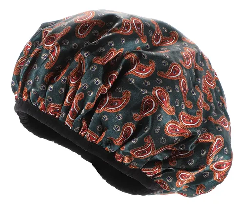 Gorro De Baño Impermeable Portátil Ducha Natación Cabello Green With Orange Paisley Print