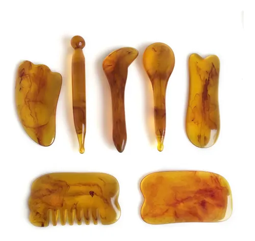 7 Raspadores Amber Gua Sha Para Masaje De Rostro Y Cuello