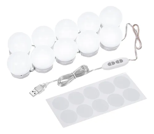 Kit De Luces Led Para Espejo De Tocador: 10 Bombillas, 3 Colores, Regulables