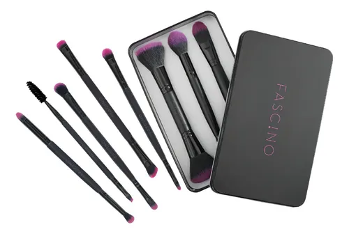 Set 8 Brochas Y Pinceles Make Up Doble Función Fascino Color Negro