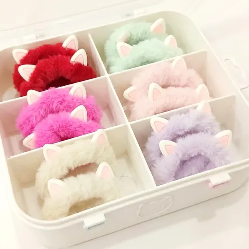 Pack X12 Colitas De Pelo Peluche Orejitas Colores Surtidos