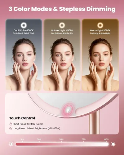 Bonito Espejo De Maquillaje Con Iluminación Rosa, 70 Led, 14