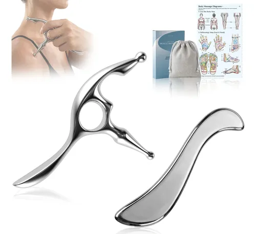 Kit De Gua Sha Acero Inoxidable Raspador Muscular 2 Unidades