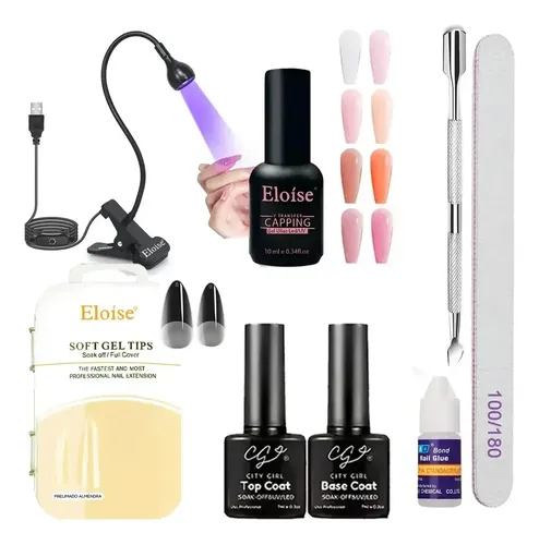 Kit Uñas Esculpidas Set Tips Soft Gel Lámpara Uv Led Esmalte