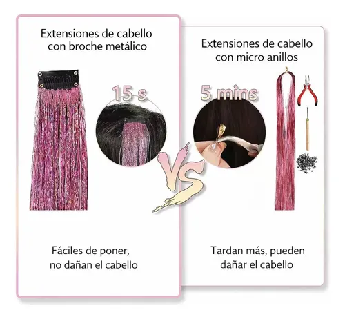 Set 6u Extensiones De Pelo Tinsel Glitter Clip Onduladas