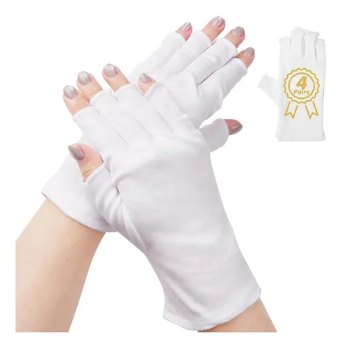 Guantes Sin Dedos Algodón Blancos Para Manos Secas 4 Pares