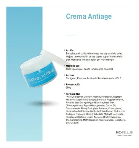 Crema Anti Age Colageno Elastina Biobellus 250ml