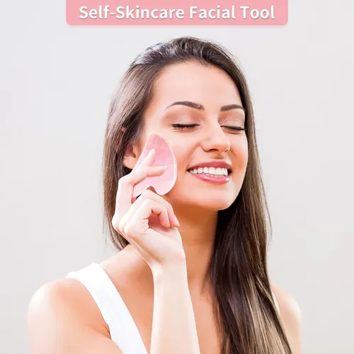 Herramientas Faciales Gua Sha Fuiyoocen, Cuarzo Rosa Natural