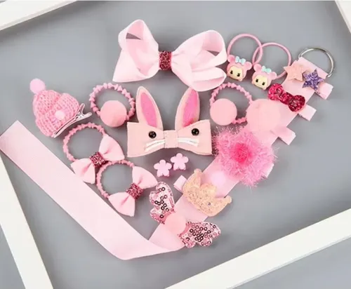Set Accesorios Pelo Princesa Niña 18 Piezas Rosa Pink