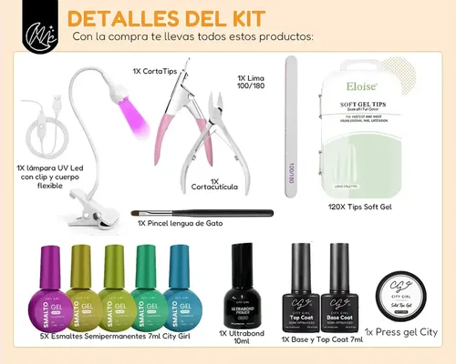 Kit Completo Esmaltado Uv Semipermanente Set Uñas Soft Gel