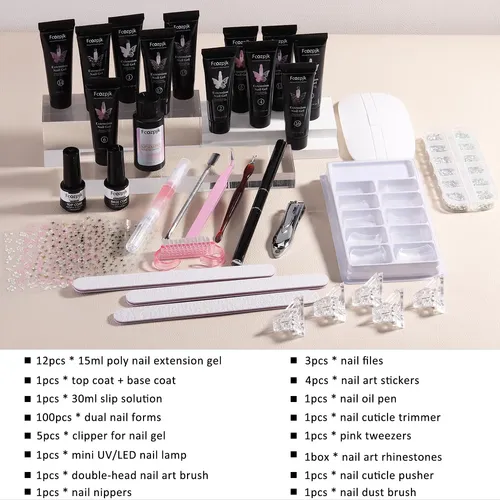 Kit Gel Uñas 12 Colores Nude Glitter Uv Base Top Coat