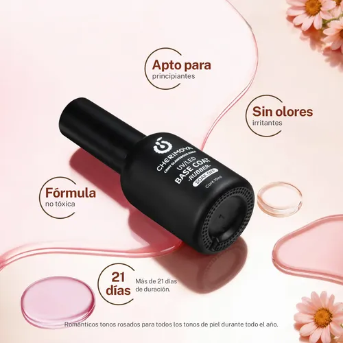 Base Coat Permanentes Rubber Color 15ml Cherimoya