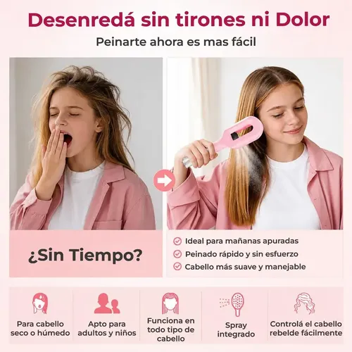 Cepillo Desenredante Antifrizz Con Spray 2 En 1 Atomizador